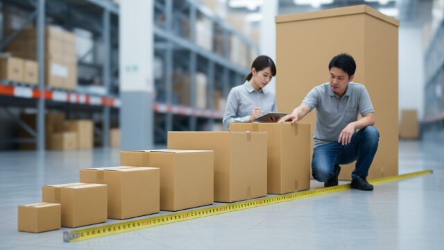 宅配便の規格に合わせた大小さまざまなサイズのダンボール箱