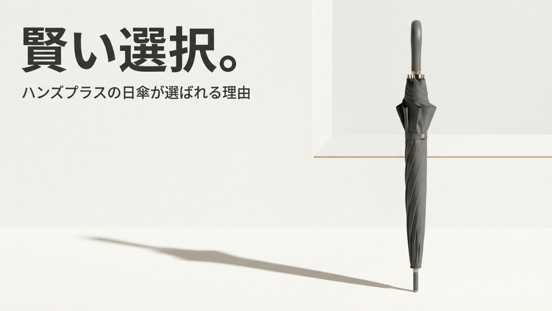 ハンズプラスの日傘が選ばれる理由を説明するメインスライド。賢い選択というキャッチコピー。