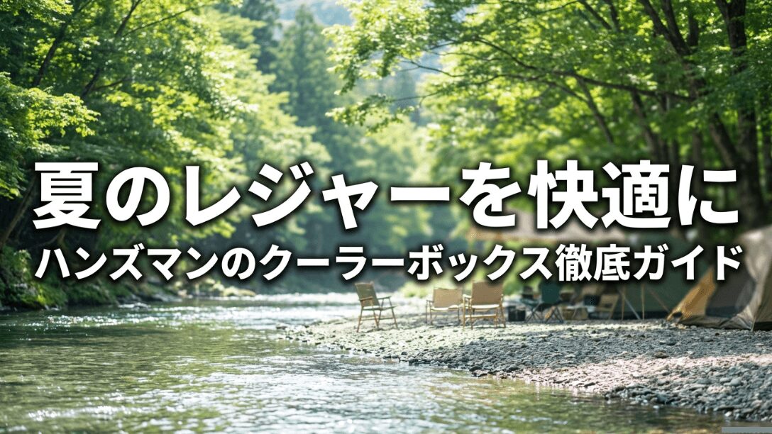 「夏のレジャーを快適に ハンズマンのクーラーボックス徹底ガイド」というタイトルのスライド画像