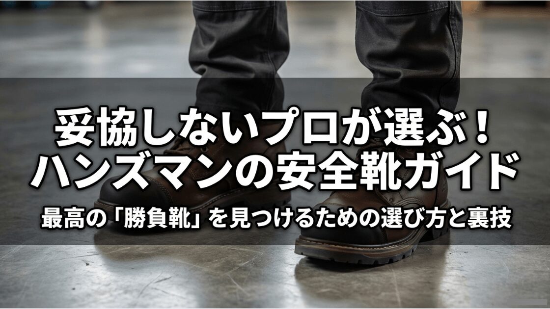 妥協しないプロが選ぶハンズマンの安全靴ガイド。最高の勝負靴を見つけるための選び方と裏技を紹介するスライド表紙