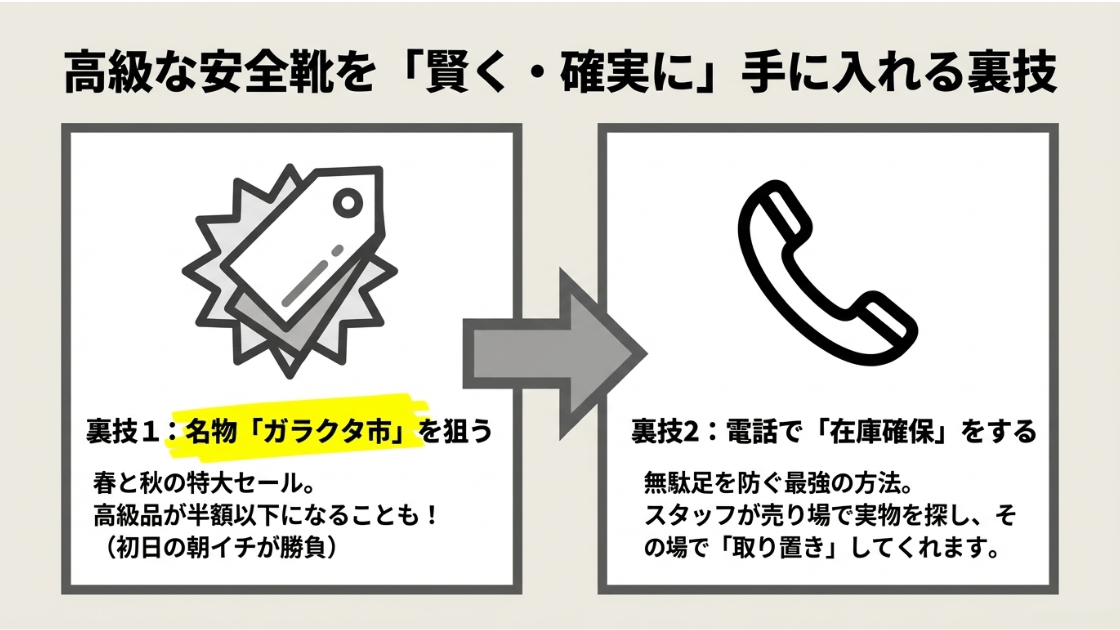 ガラクタ市で高級品を半額以下で狙う方法と、電話による在庫確保・取り置きサービスという2つの裏技を紹介